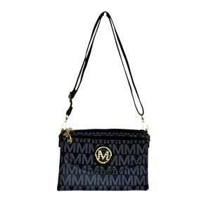 Milan Black Gold Tone Hardware Faux Leather Bag 4 Compartments